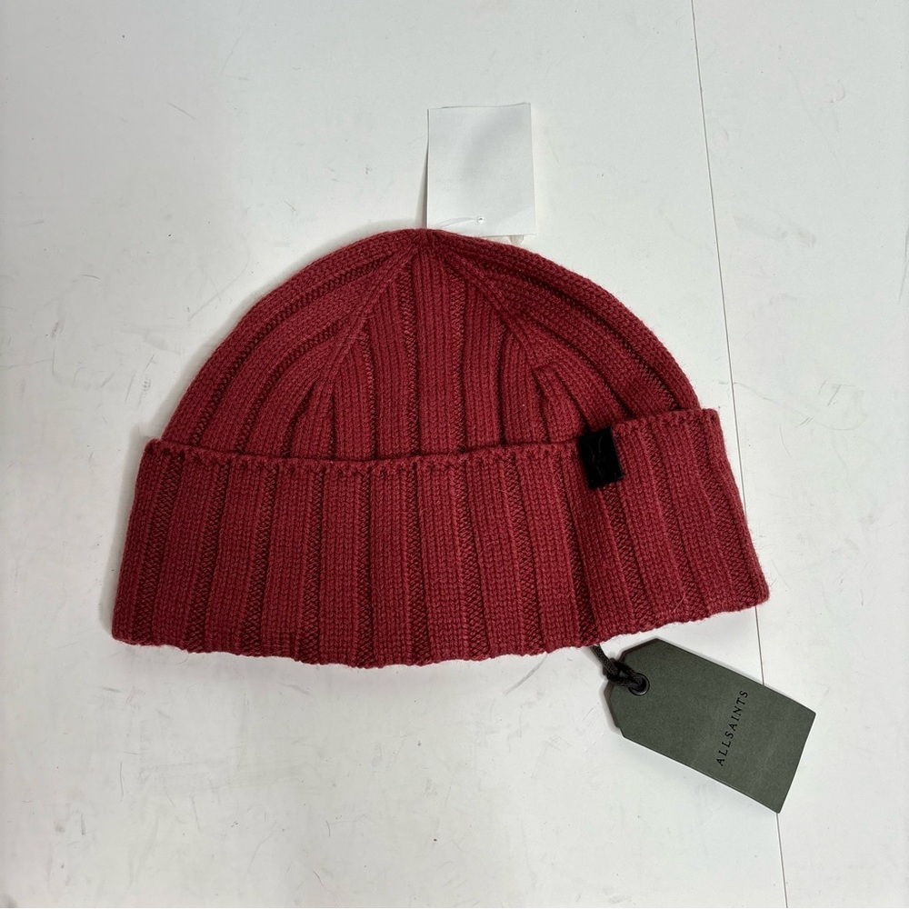Allsaints red knit skull-cap toque